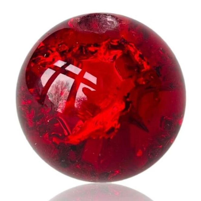 Hovedbilde stor kule broken red glass 6 cm